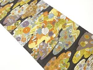 ヱ霞に草花・桐模様織出し袋帯